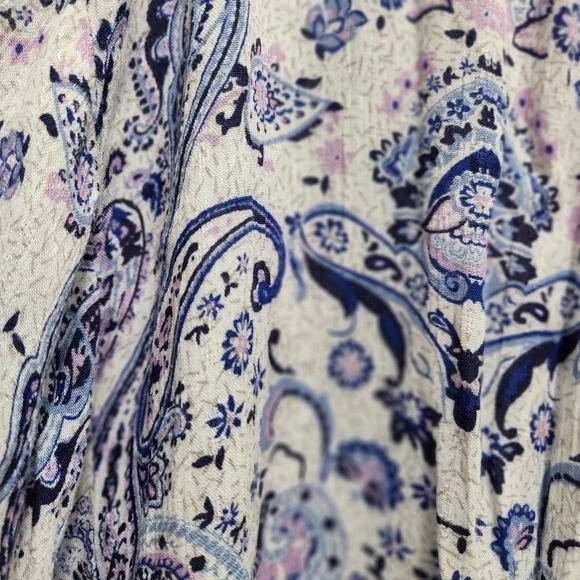 DR Dylan Ryan Purple Blue Floral Paisley Open Front Lace Trim Kimono Size L - Picture 6 of 6